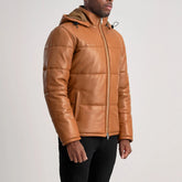 Nipor Tan Leather Hooded Jacket